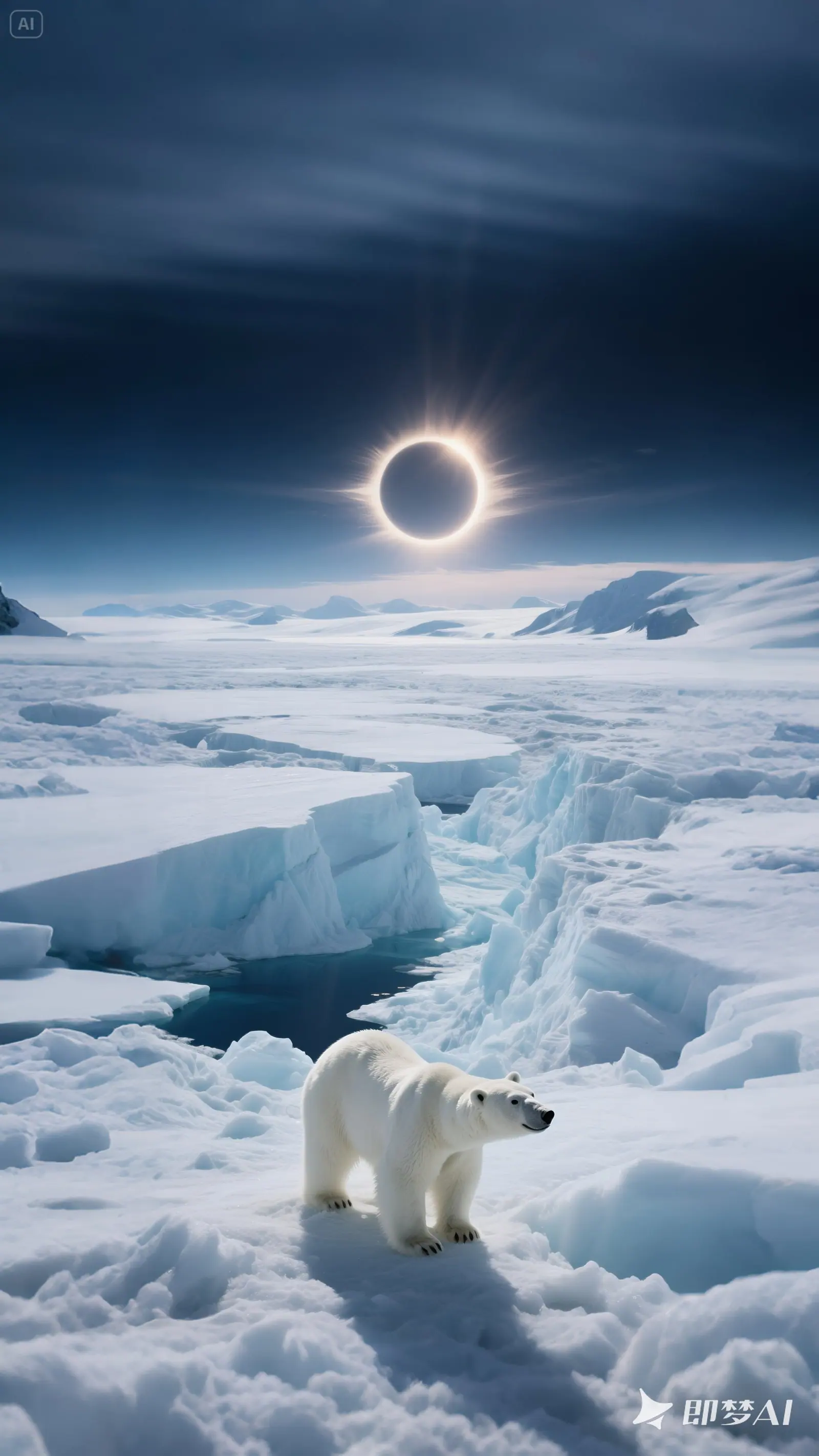 Arctic ice and solar eclipse themed scene