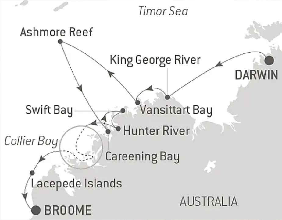 Kimberley route map from Darwin to Broome