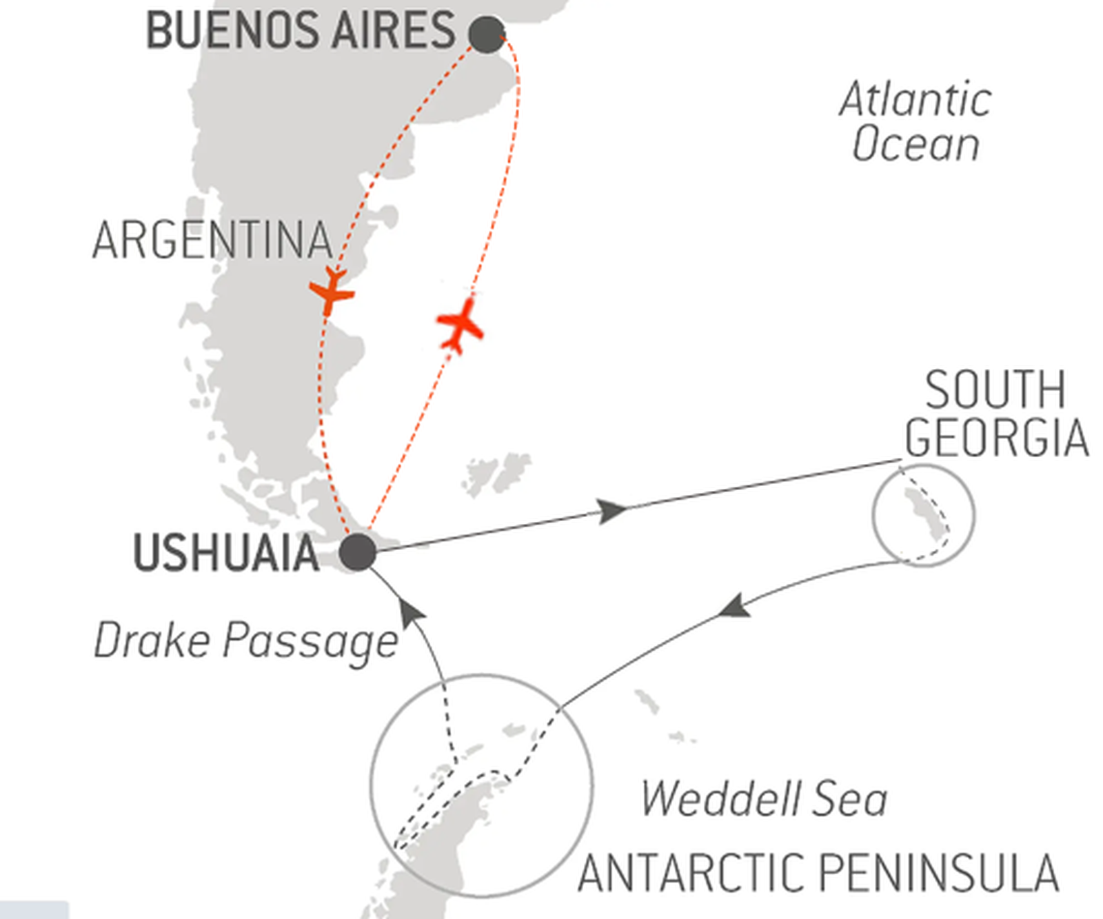 Antarctic Peninsula and South Georgia · King Penguin Encounter route map image