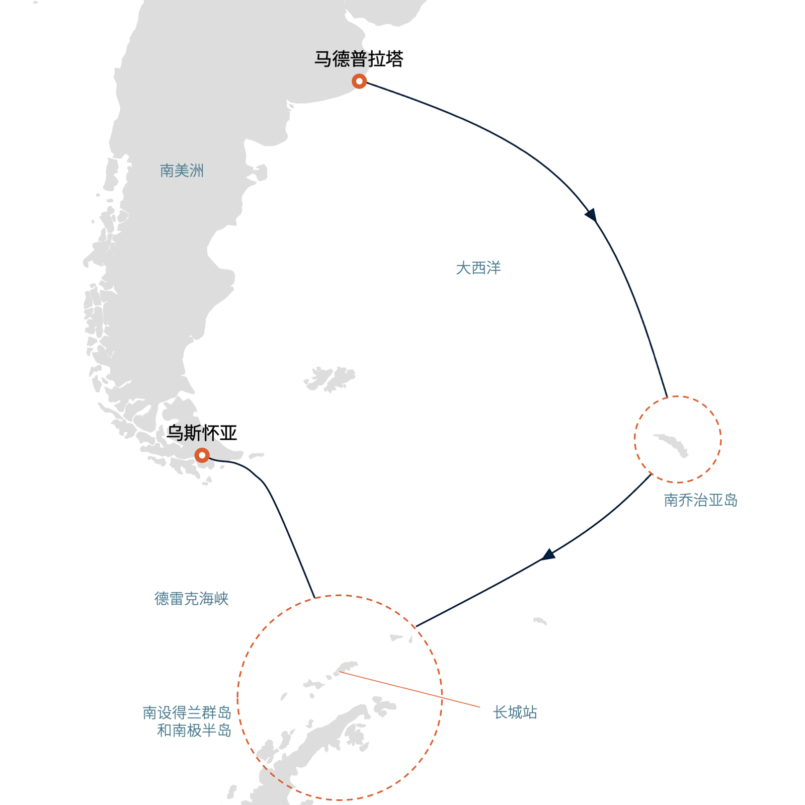 Seaventure South Georgia, South Shetland Islands and Antarctic Peninsula route map