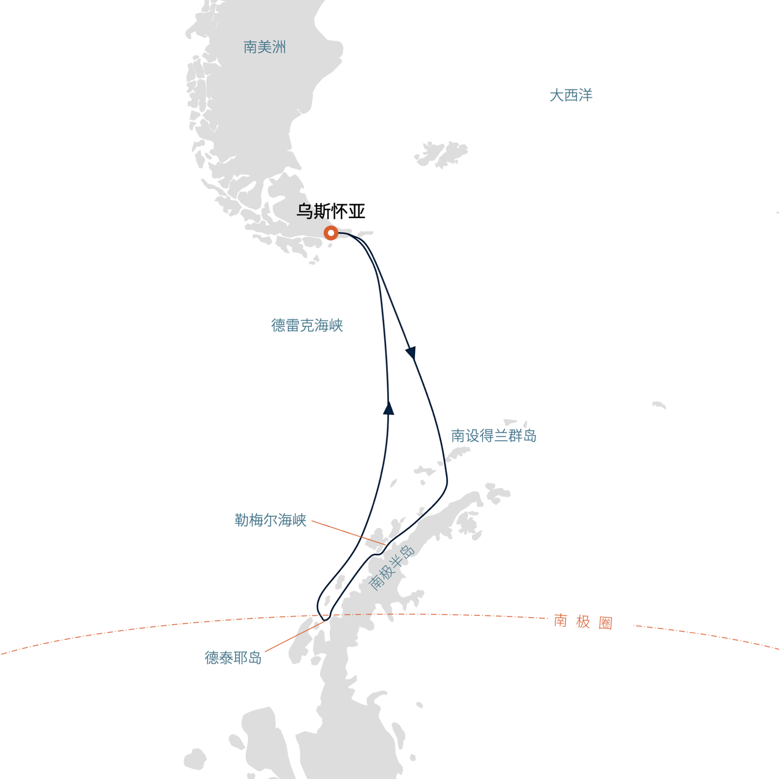 Seaventure Antarctic Circle and Antarctic Peninsula Expedition route map