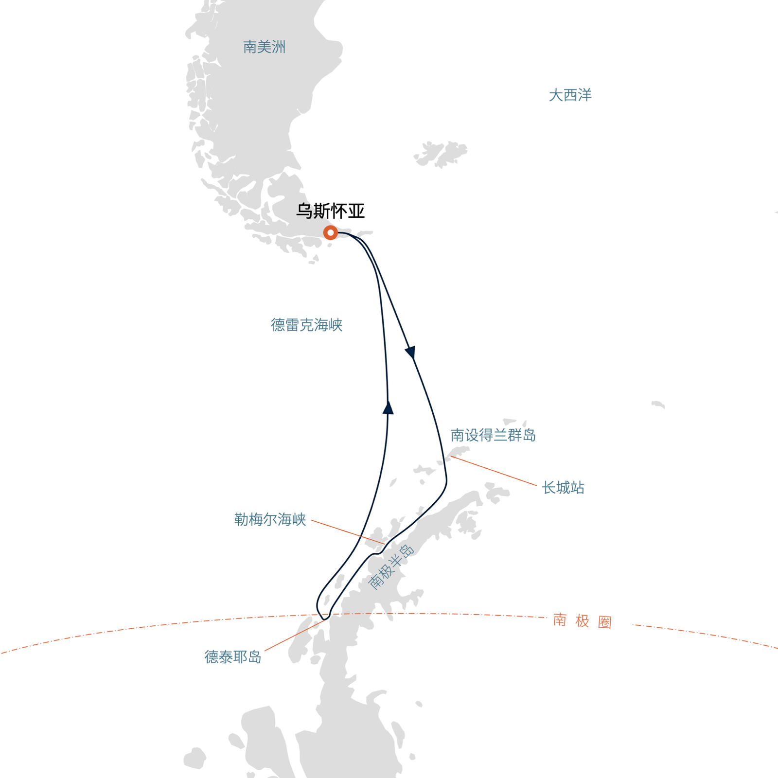 Seaventure Antarctic Circle, Antarctic Peninsula and Great Wall Station Direction route map