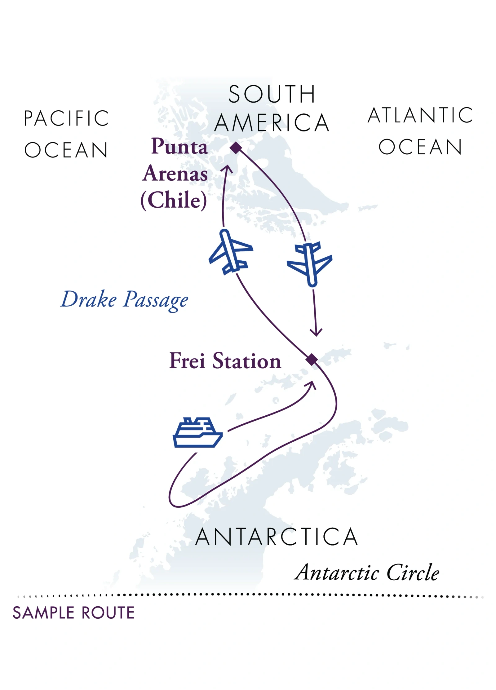 Magellan Explorer Classic Antarctica Air-Cruise route map
