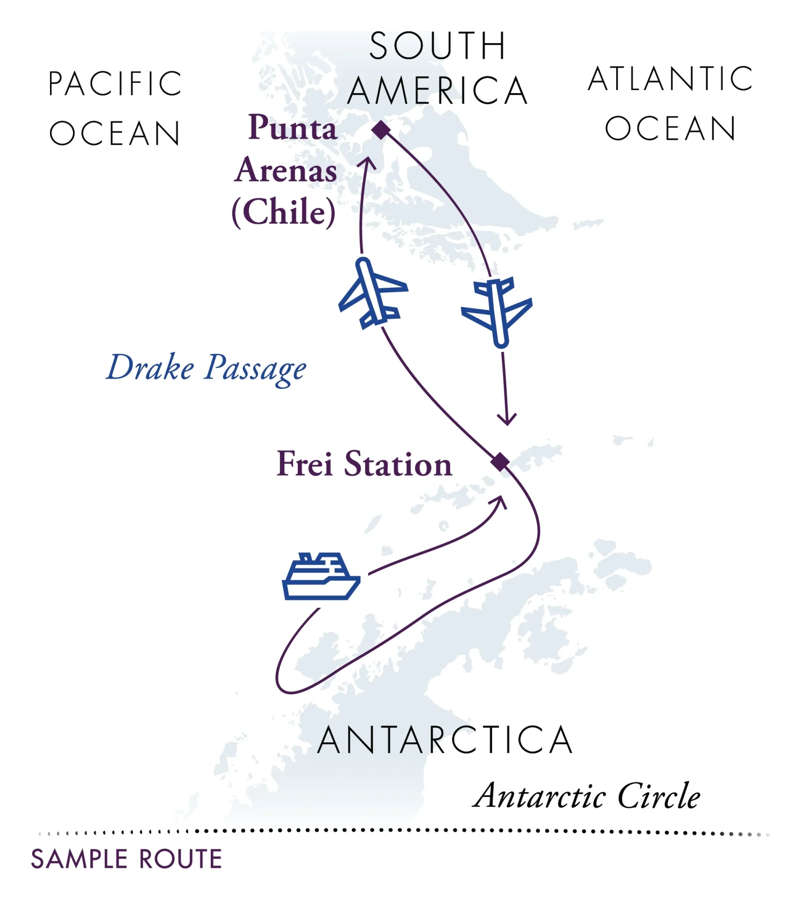Magellan Discoverer Classic Antarctica Air-Cruise route map