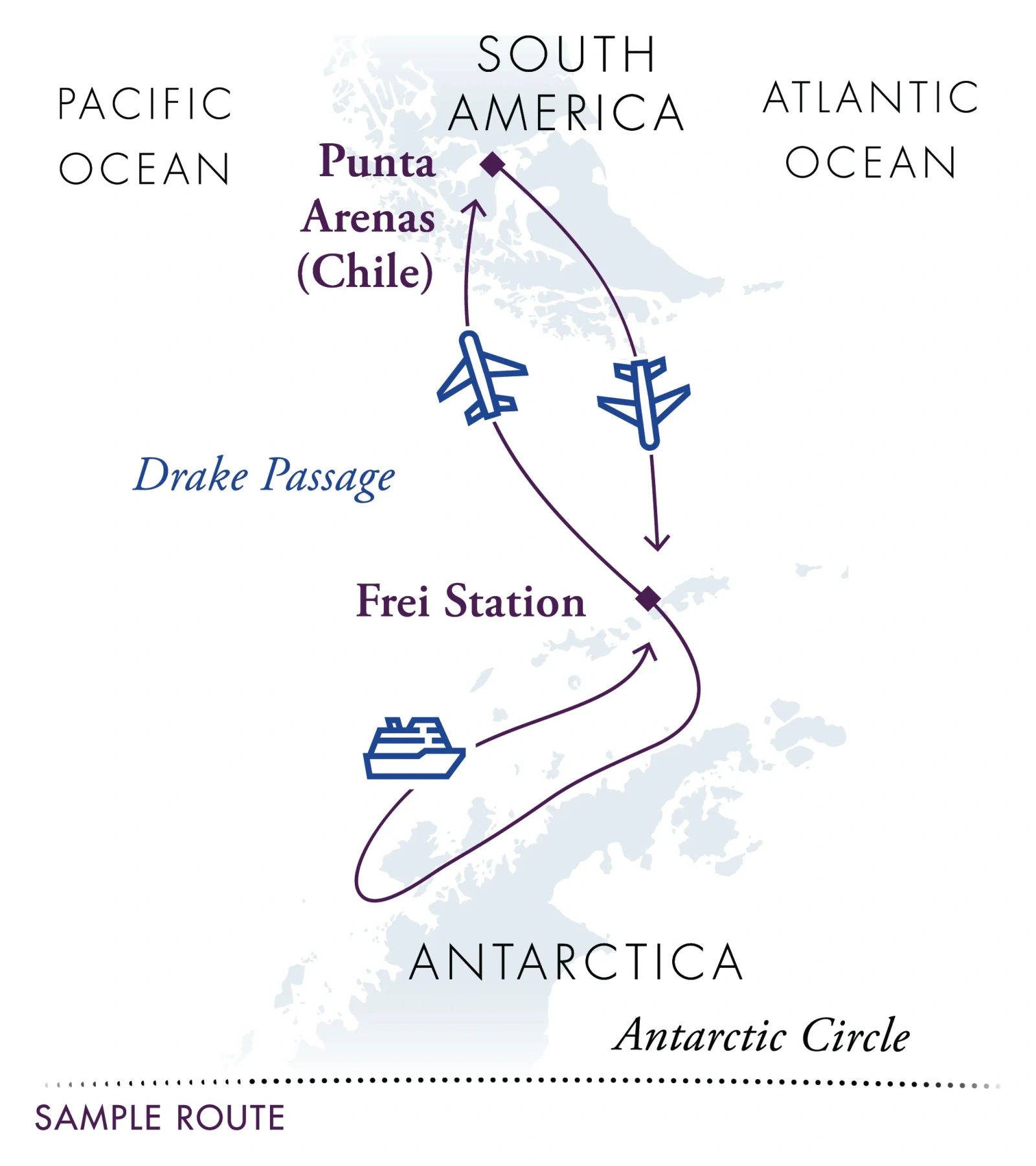 Magellan Discoverer Classic Antarctica Air-Cruise route map