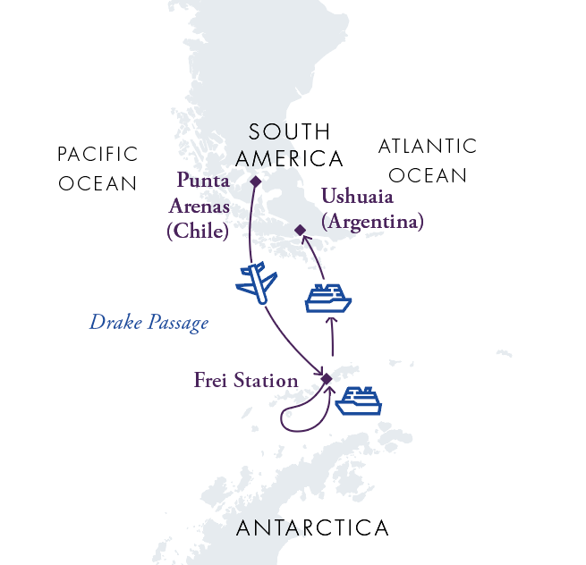 Magellan Discoverer Antarctic Express Air-Cruise route map
