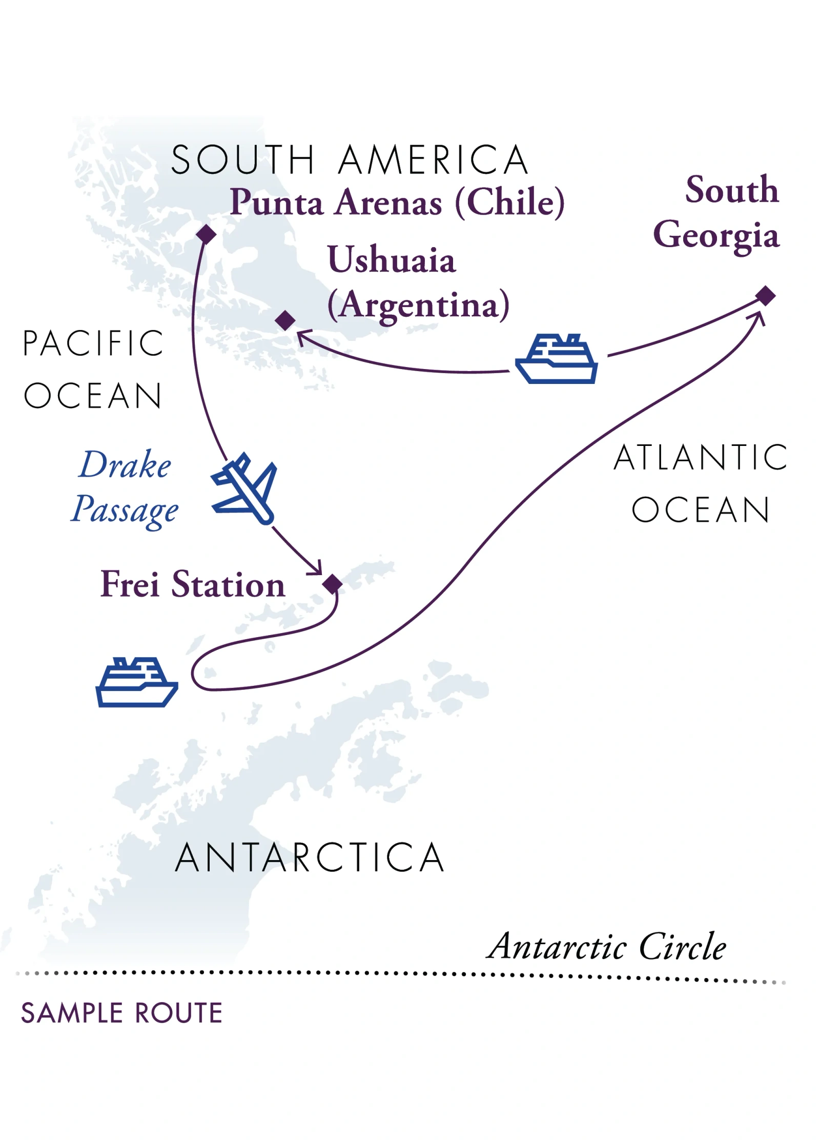 Magellan Explorer South Georgia and Antarctic Peninsula Air-Cruise route map
