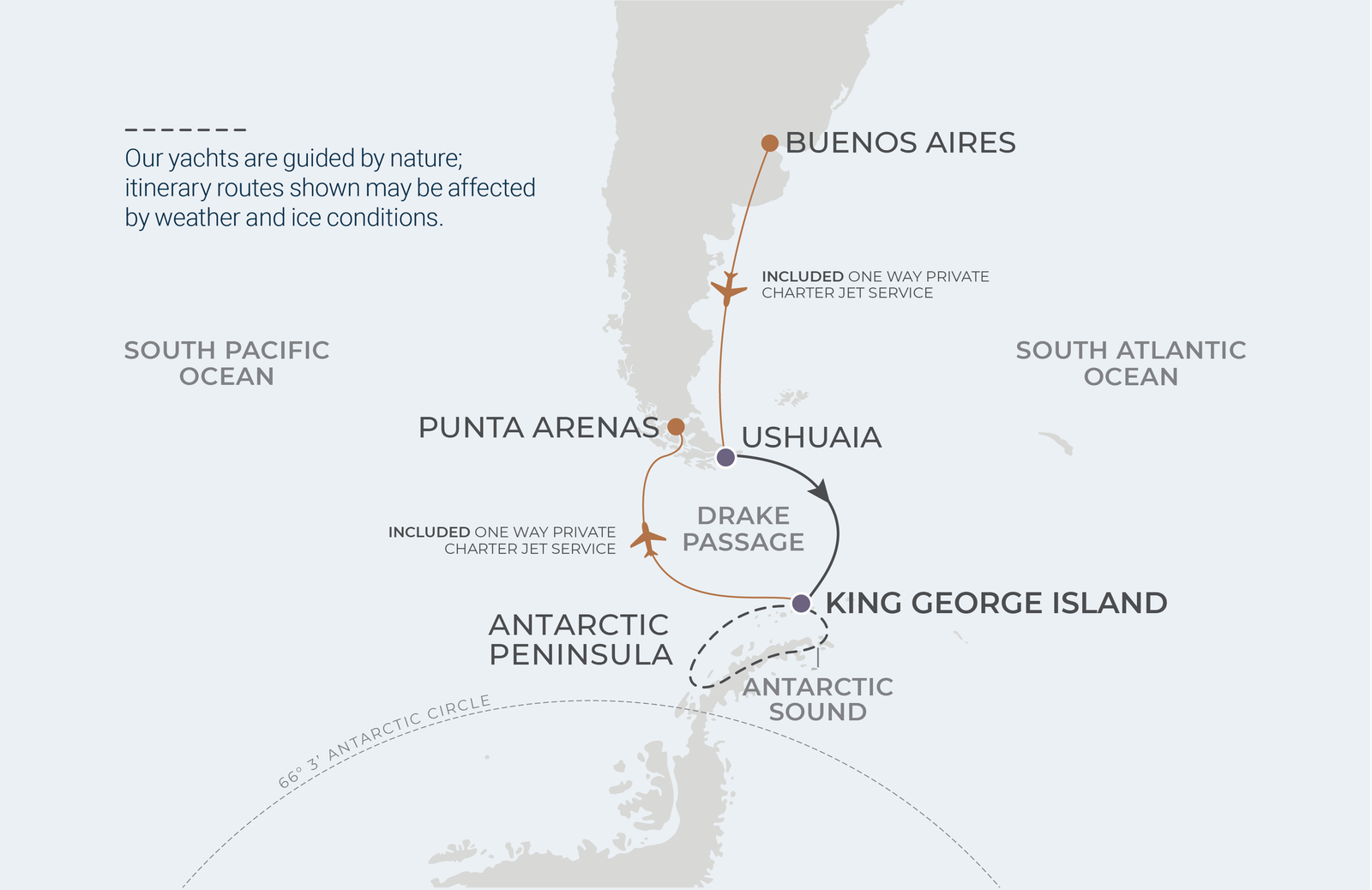 World Traveller 9-night Antarctica Fly-Cruise route map