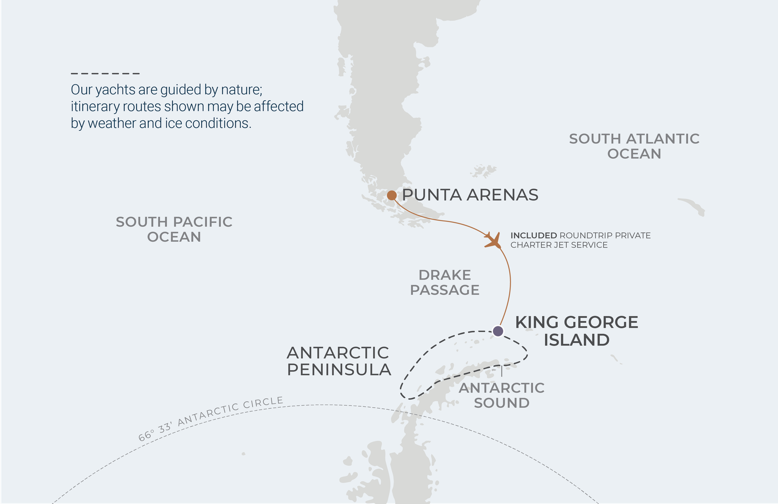 World Traveller 7-night Antarctica Fly-Cruise route map