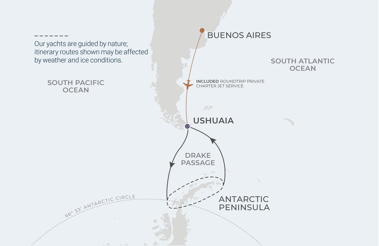 World Traveller 11-night Antarctic Circle and Peninsula route map