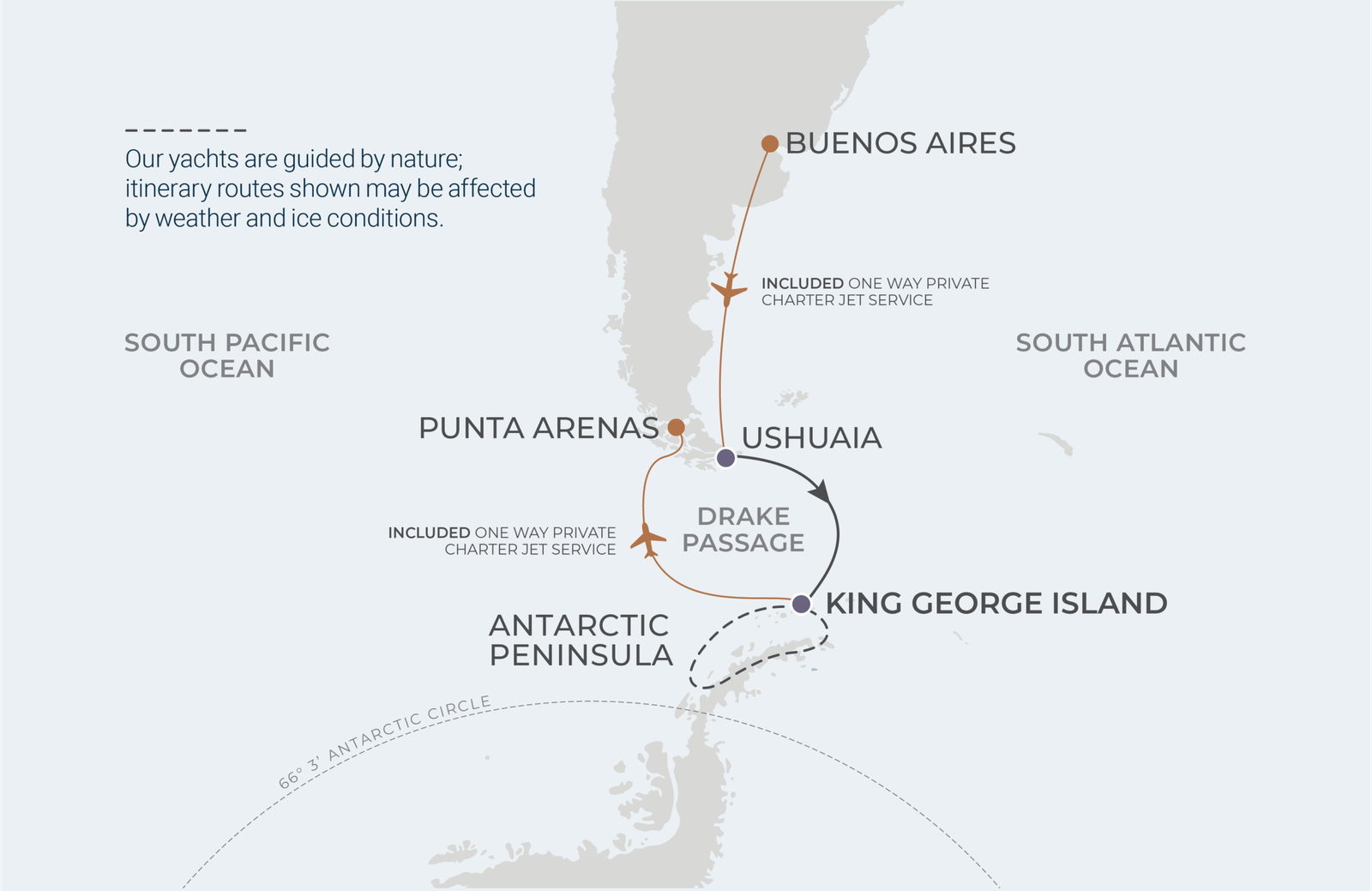 World Navigator 9-night Antarctica Fly-Cruise route map