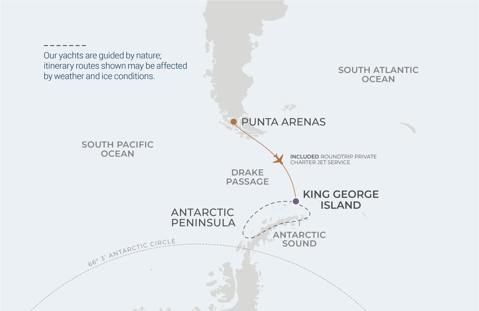 World Navigator 7-night Antarctica Fly-Cruise route map