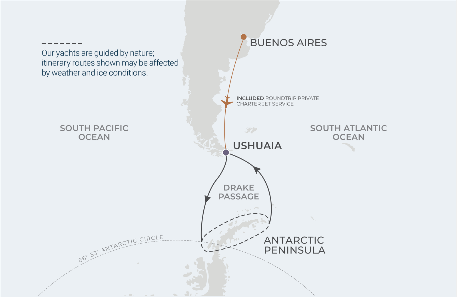 World Traveller 12-night Antarctic Circle and Peninsula route map