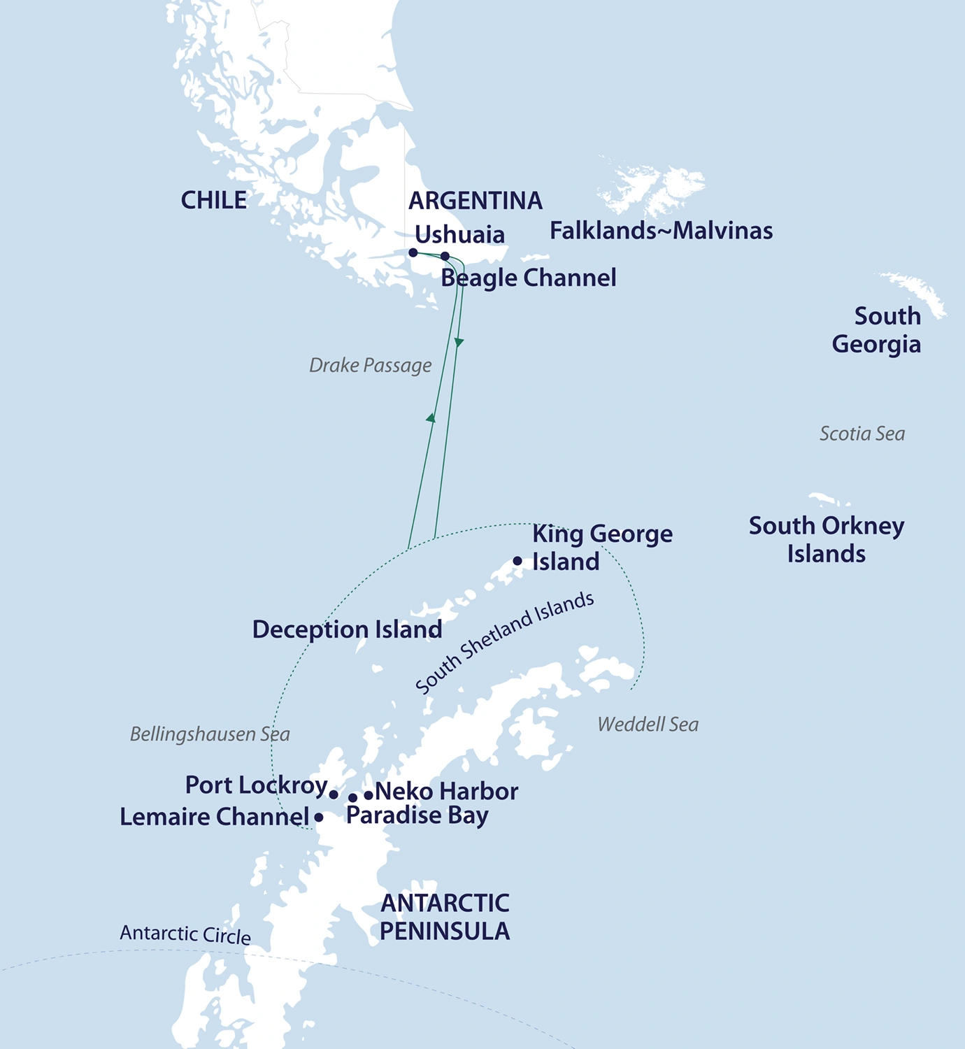Sylvia Earle Active Antarctic Peninsula Expedition route map