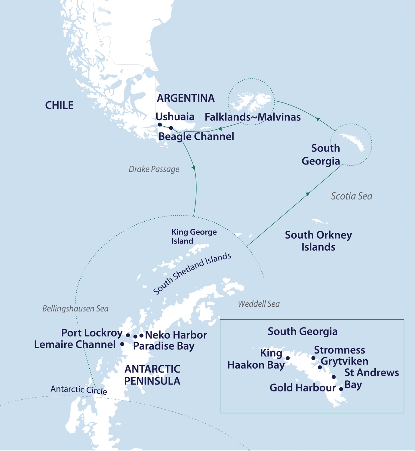 Greg Mortimer Antarctica Complete Expedition route map