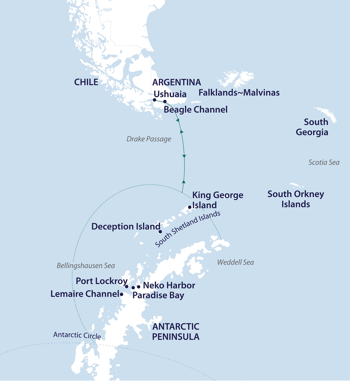 Sylvia Earle Across the Antarctic Circle Expedition route map