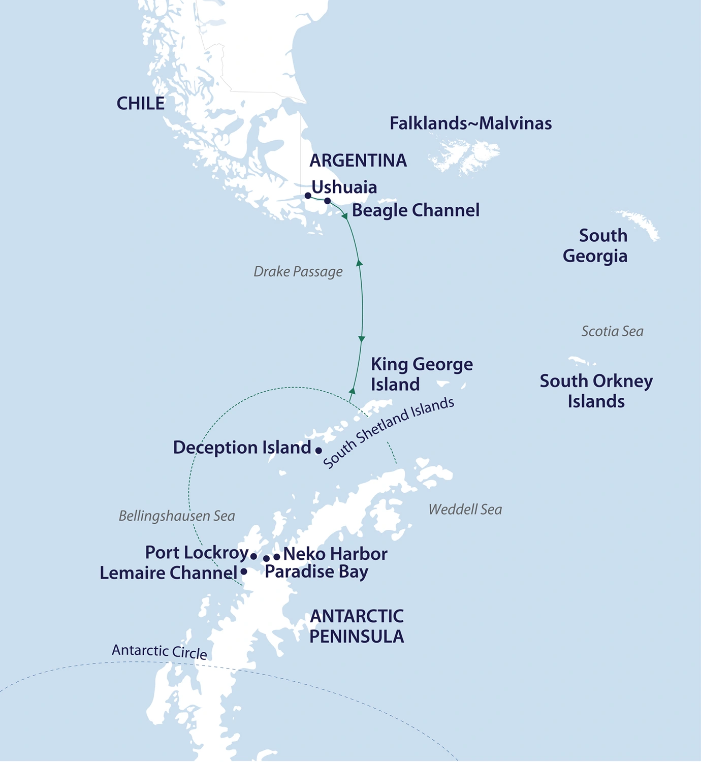 Douglas Mawson Classic Antarctic Peninsula Expedition route map