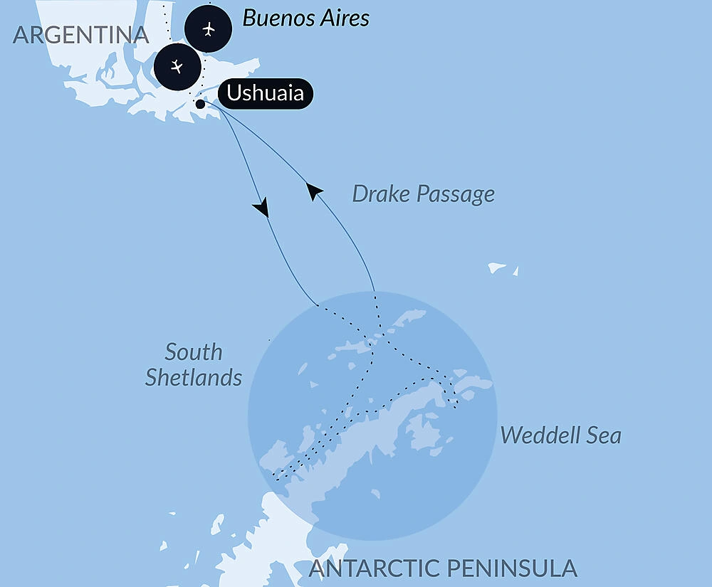 L'Austral Classic Antarctic Peninsula Expedition route map