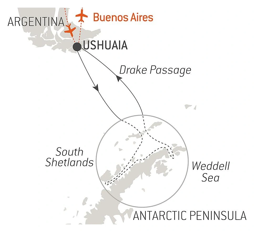 L'Austral Classic Antarctic Peninsula Expedition route map