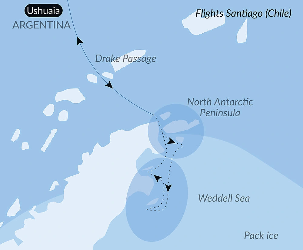 Le Commandant Charcot Weddell Sea Emperor Penguin Expedition route map
