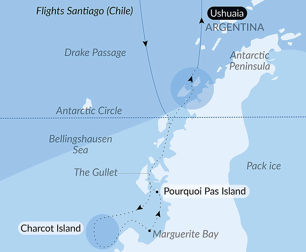 Le Commandant Charcot Beyond the Antarctic Circle Expedition route map