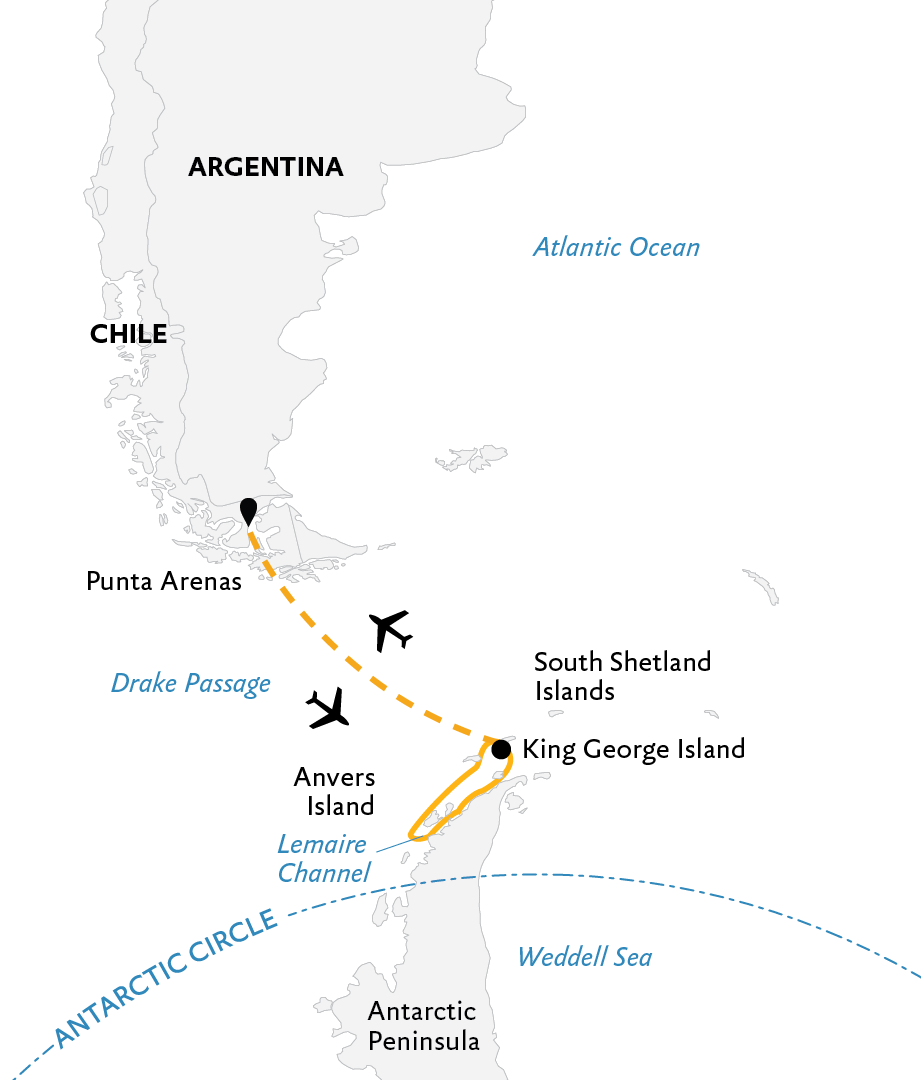World Voyager Antarctica Fly the Drake route map